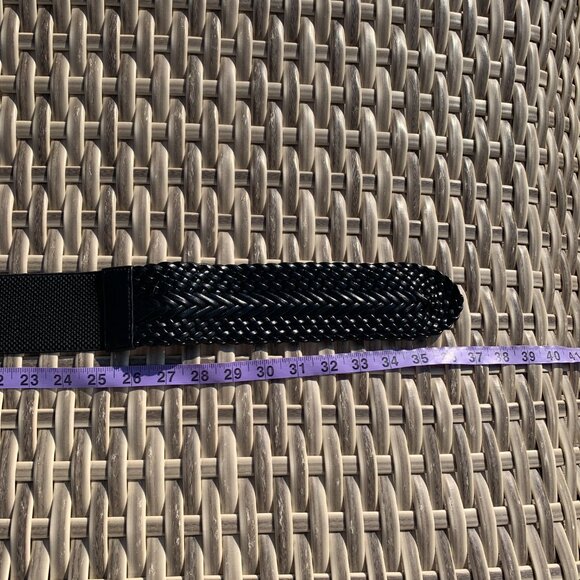 Black Braided Faux Leather Elastic Back Wide Statement Cinch Belt - Picture 7 of 10